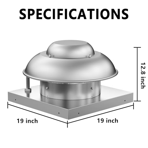 Roof Mounted Exhaust Fan Direct Drive Axial Downblast Exhaust Fan -19" Fan Base, 1/10 HP 830 CFM 115 Volt Single Phase Motor - size: RMD12