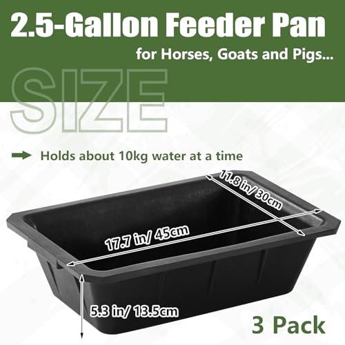 Sadnyy 3 Pcs Rubber Feeder Pan, Horse Feed Bucket Rubber Feed Pan Large Utility Heavy Duty Horse Trough Feeder for Goats Horses Livestock Animal Feeding (10.56 Qt/ 2.5 Gallon) - size: 10.56 Qt/ 2.5 Gallon