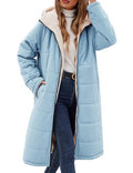 Yusongirl Women's Reversible Long Winter Puffer Coat with Hood and Fleece | Two wearable sides for winter commutes, school runs and city errands, with quilted warmth, soft fleece, a hood and pockets - color: Blue, size: XX-Large