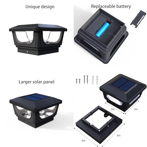Sumaote 3x3 Solar Post Cap Lights, 120 Lumen 6500K Cool White, 4 Pack | Fence Post Solar Lights Fits 3x3 Metal & 4x4 Wood/Vinyl, IP65 Waterproof, Ideal For Garden, Yard, Porch, Deck Railing - size: 4 Pack