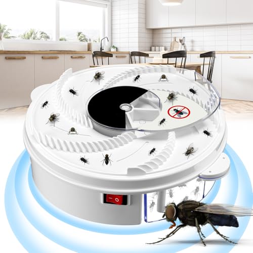 Qualirey Electric Fly Trap Automatic Rotating Insect Catcher,Batteries | Rotating Fly Gnat Trap Mechanism, UV Light Attracts Insects, Chemical-free Reusable for Outdoor Indoor Kitchens Patios - style: Batteries