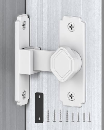 Pocket Door Lock, 90 Degree Latch, Barn Door Hardware White 1PC | Solid Aluminum Alloy, 3MM Spacer, 360° Rotation, Sliding Screen Door Lock, Cabinet, Bathroom, Garden Gate, Shed, Bedroom - color: White-1 Pc
