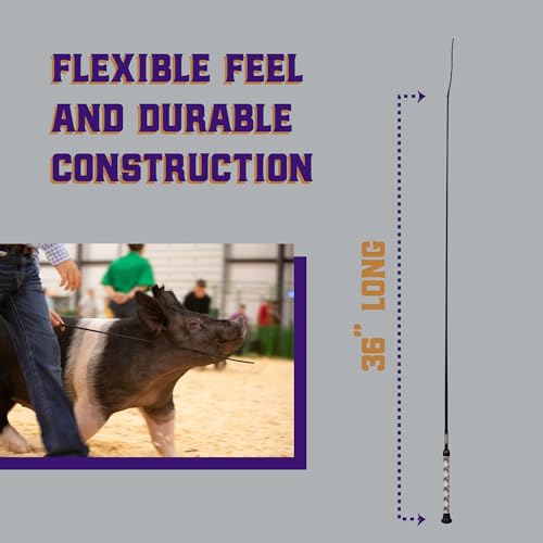 Weaver Livestock Basic Pig Show Whip, Hog Livestock Whip with Braided Nylon Handle, Leather Popper, Lightweight Braided Shaft - color: 36" - Mauve/White