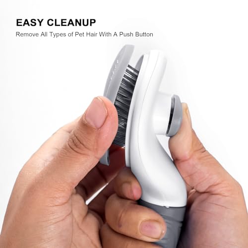 Aogeili Self-Clean Slicker Brush, Deshedding Comb for Dogs Cats Rabbits | One-Click Release Removes Loose Undercoat, Mats & Tangles, for Long & Short Hair Shedding Pets - color: Grey