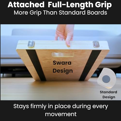 Swara 12.6″ Wooden Slant Board for Calf Stretching & Exercise, Foldable | Adjustable Calf Stretcher with Guide, Bonus Muscle Roller, Ankle Mobility Support, 400lb Capacity and Stable Foldable Design - size: 12.6x14 Inch