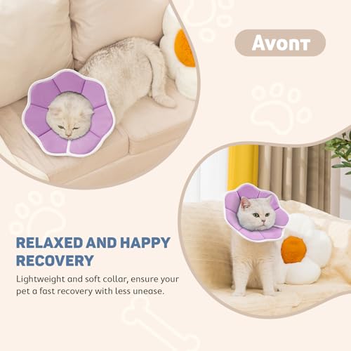 Avont Cat Cone S Adjustable Soft E-Collar, Purple | S fits 6.5-9.0" Depth 3.9" soft breathable anti-lick water-resist easy-clean - color: Purple, size: S(Neck:6.5"-9.0")