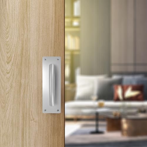 QWORK Pull Push Door Plate Handle 8", 2 Pack Stainless Steel Door Handle Pull Heavy Duty Barn Door Pull Handles with Mounting Screws, 7.9x2.6 Inches