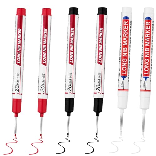 6 PCS Long Head Deep Hole Marker Pens,20mm Long Nib Marker, Longs Nose Markers, Waterproof Construction Markers Marking Tool,Permanent Markers Carpenter Ink marker Pens,Metal marking Pens 03 - color: 6PCS-20MM-Red/White/Black