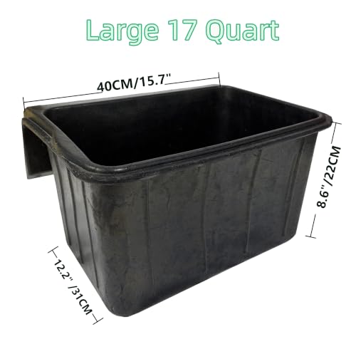 17 Quart Horse Trough Feed Bucket Rubber Feed Pan Hook Over Feeder for Goats Cows Cattle,Heavy Duty