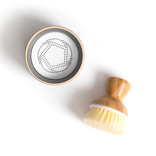 Full Circle Bubbly Palm Brush – Family Safe, Formaldehyde-Free – Ergonomic Palm Scrubber with Handle for Kitchen Cleaning, Dish Scrub Brush for Nonstick, Cast Iron & Sink, White