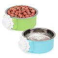 Dog Crate Water Bowl No Spill Removable Hanging Bowls, Blue | Stainless steel + plastic 2-in-1, twist-lock easy install, detachable easy clean, for small dogs/cats/rabbits/guinea pigs - color: Blue+Green