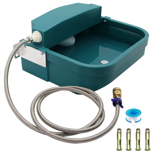 8L Large Automatic Animal Drinking Water Bowl, Livestock Water Trough Dispenser with Water Pipe & Float Valve & Drain Hole for Cattle Horse Sheep Dog Indoor/Outdoor Easy to Clean