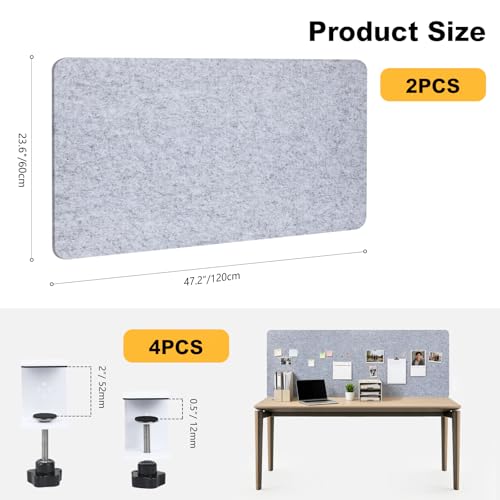 Desk Divider 2 Pcs Desk Privacy Panel 47.2'' x 23.6'',Acoustic Sound Absorbing and Noise Reducing Desk Partition for Office Desk,Clamp-on Desk Divider Partition with Adjustable Universal Base - size: 47.2''L x 23.6''W