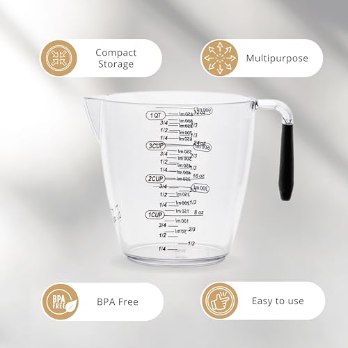Dalup Measuring Cup Set – Clear Plastic Liquid Measuring Cups (8/16/32 oz) with Spout & Non-Slip Handle | 3-Piece Plastic Measuring Cup Set for Liquids & Dry Ingredients