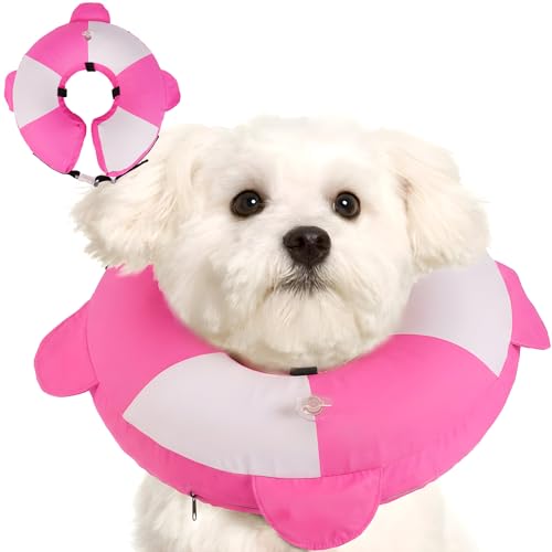 Inflatable Dog Cone Collar Alternative After Surgery,Comfortable Anti-Licking & Biting Recovery Donut Collar,Lightweight Waterproof Easy to Clean (Pink,Small) - color: Rose-Pink, size: Small