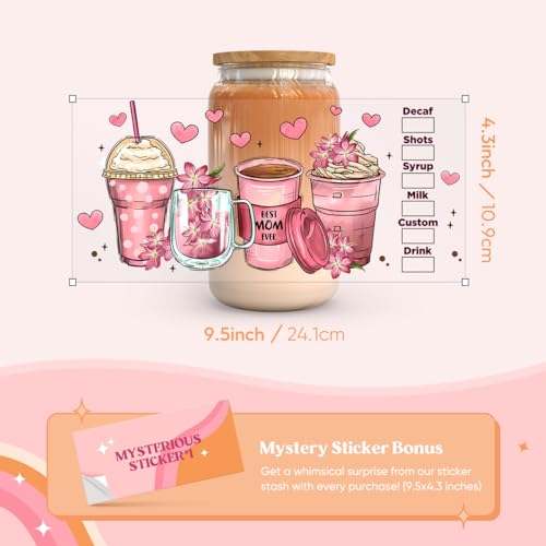 Kaciola 10 Sheets UV DTF Cup Wraps for 16 oz- Mama Theme UV DTF Stickers, 1 Sheet Mysterious Pattern Transfer, Rub on Transfers Stickers for 16 oz Libbey Glasses Crafting - style: Mama