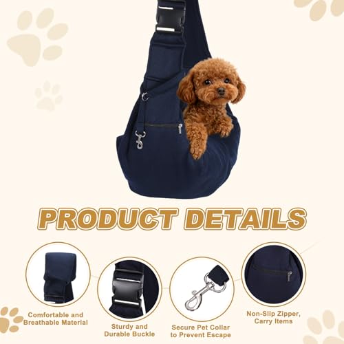 Dog Sling Carrier for Small Dogs and Cats Up to 16.5 Lbs, Breathable with Shoulder Pad Pet Crossbody Shoulder Bag, (Dark Blue, 1 Pcs) Intended for Outdoor/Camp/Travel - color: Dark Blue