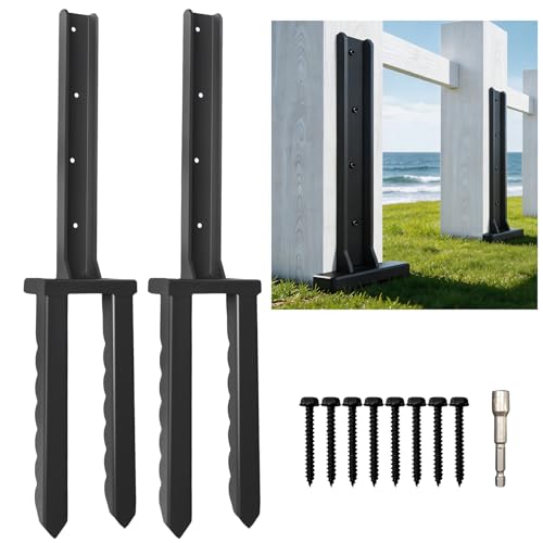 2 Pcs 30“ Tall Fence Post Repair Kit | Heavy-Duty Serrated Design Fence Post Repair Piles|specifically designed to repair tilted|broken|wobbly wooden fences - size: 2 Pcs