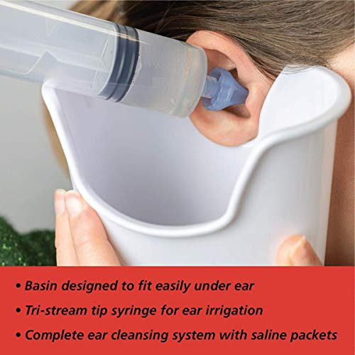 Acu-Life Ear Wax Cleaner Kit with Syringe, Basin & 10 Saline Packs | Tri-Stream Tip Supports Effective Rinsing, Includes Basin & Pre-Measured Packs For Simple Routine Use, Easy Handling Design - style: 10 Saline Packs, Syringe & Basin