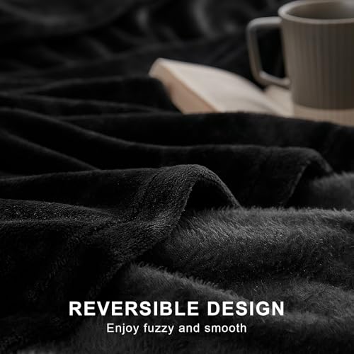 Hansleep Queen Black Fleece Blanket, Soft Flannel Bed Blanket | Fuzzy Cozy Blanket 90x90 Inches, Multi-use for Bed, Sofa, Couch, Travel, Camping, All Season Warm Lightweight Cover - color: Black, size: Queen (90x90 Inches)