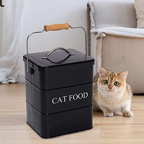 Cat Food Treat Storage Container with lid scoop included - Perfect Farmhouse Cat Food Bin for Kitchen Countertop, Shelf, Decoration Home - Cat Food - Black - color: Black Cat Food