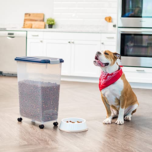 IRIS USA Dog Food Storage Container, Up to 38 lbs, Navy, Made in USA | Wheels for Mobility, Airtight Seal, BPA-Free, Best for Bird Seed, Cat food, Cat Litter, Chicken Feed, Pellets - color: Navy, size: 38 lbs