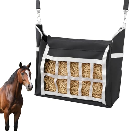 Slow Feeder Horse Hay Bag, Design for Goats ,Horse ,Donkey ,Sheep,Premium Oxford Hay Feed Bags with Front Hay Nets Design, Large Opening with Drawstring and Adjustable Strap for Easy Hanging, 1 pc - size: 1 Pcs