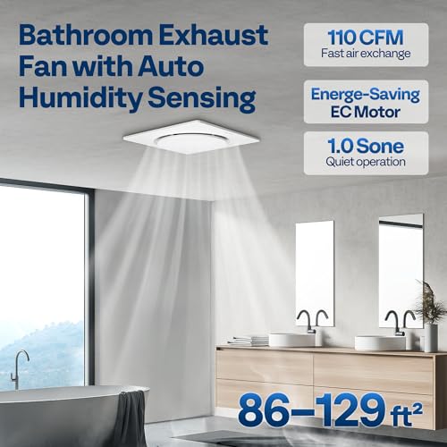 VIVOHOME Bathroom Exhaust Fan with Humidity Sensor 110CFM, Auto On/Off | Energy-Saving EC Motor,10.2-inch Ceiling Retrofit Bath Fan, No Attic Access Needed(Install Kit, 4-in Duct Included) - style: No Light & 110CFM