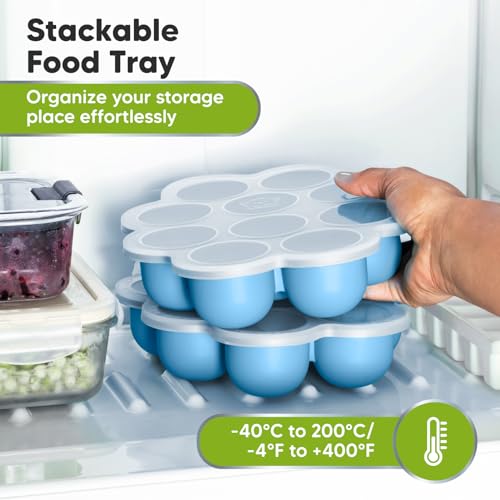 KeaBabies Silicone Food Freezer Trays with Lid, 2oz x 10 Pods (Misty Blue) | Baby Food Storage Containers, Easy Puree Meal Prep, Breast Milk Silicone Freezer Molds, Dishwasher, Microwave Safe, BPA-Free - color: Misty Blue