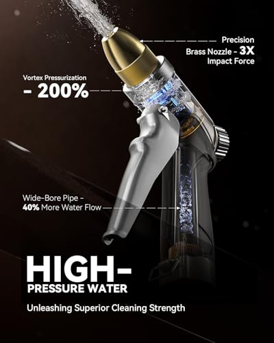 RAINPOINT Garden Hose Nozzle, 100% Heavy Duty Metal Hose Sprayer, High Pressure Water Hose Nozzle with Adjustable Spray Patterns and Flow Control for Watering Plants, Car Washing, Pet Washing, Silver - color: Bright Silver