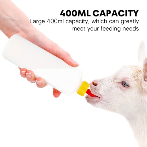 Yardwe Goat Feeding Bottles 5 Pack, 400 ml Lamb Feeding Bottles with Nipples, Plastic Livestock Milk Feeder for Baby Goats, Lambs and Calves