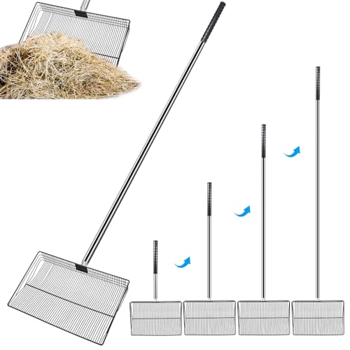 Kalekey Heavy Duty Chicken Poop Scooper, 15 Inch Extra Large Chicken Coop Rake with Adjustable Stainless Steel Handle (25 to 73 Inch) for Chicken Coop & Farm Cleaning Tools