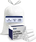 Plasticplace 8 Gallon Trash Bags: Premium White Drawstring Garbage Bag, 0.7 Mil Thickness, Durable Trash Can Liners, Garbage Bags for your Trash Can, Ring Size 22" x 22" (Pack of 100) - size: 100 Count (Pack of 1)