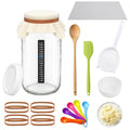 LynxLink Kefir Starter Kit - 64oz Thickened Glass Kefir Jar with Lid - Metal-Free Fine Mesh Strainer for Milk & Water Kefir - Complete Fermentation Kit with Stick-on Thermometer