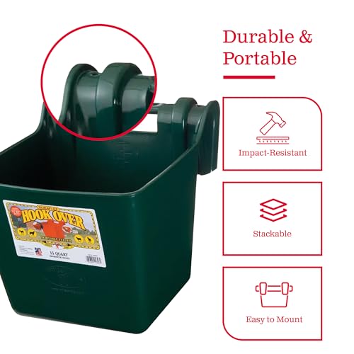 Little Giant HF15GREEN Heavy Duty 15 Quart Mountable Plastic Hook Over Feeder, Green (2 Pack)