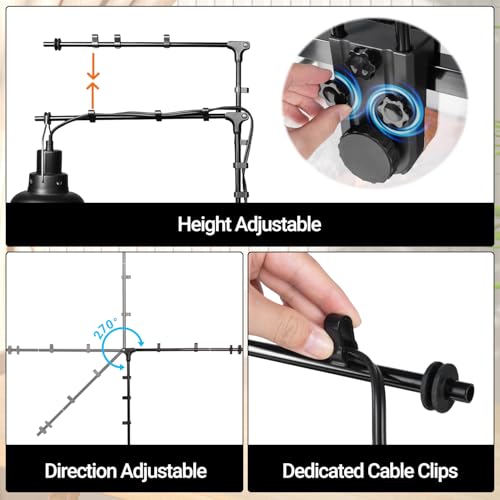 REPTI ZOO Dual Reptile Lamp Stand, Reptile Light Stand with Two Flexible Brackets, Height Adjustable (13.4 inch to 18.5 inch) for Hanging Heat Lamp Holder and Light Fixture