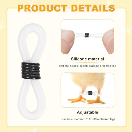 M METERXITY 100-Pack Adjustable Chick Leg Bands, 0.79" x 0.2" Silicone Chicken Leg Brace for Chicks/Ducks/Birds [Black] Poultry Leg Bands - color: Black