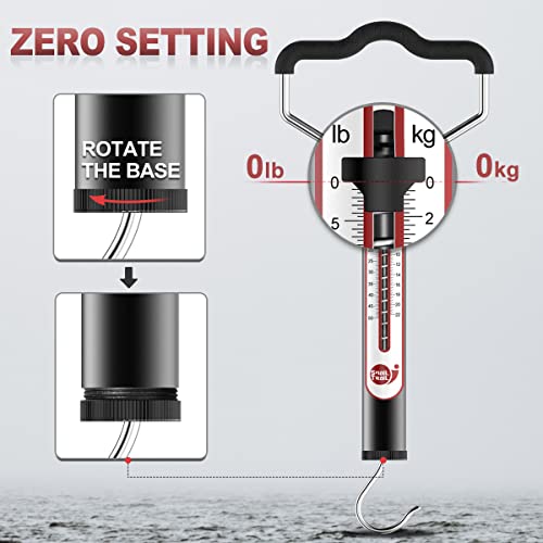 20 LB Aluminum Spring Fish Scale with Peak Marker & Zero Reset | Mechanical Tube Fishing Weighing Gauge with Hook, Non-Digital Hand Held Pull Weigher, Hanging Drag Weight Scale - color: 20lbs