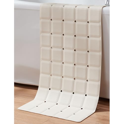 Webos Non-Slip Bath Mat for Tub & Shower：Silicone Foldable Bathtub Mat with Strong Suction Cups, Quick Drain Holes, Machine Washable Extra Large Bathroom Mats 35.8" x 17.7", Beige - color: Beige, size: 35.8" x 17.7" (Rectangular)