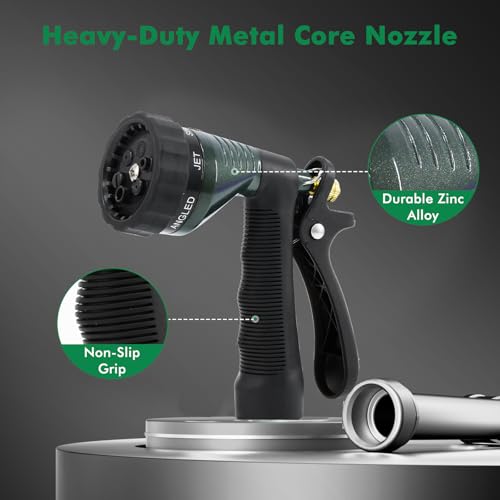 RESTMO Garden Hose Nozzle Heavy Duty, Hose Spray Nozzle for Garden Hose | Zinc Alloy, 6 Adjustable Watering Patterns, Leakproof, Anti-slip, ldeal for Watering Plants, Washing Cars & Pets, Green - color: Green