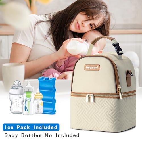 Breastmilk Cooler Bag with Ice Pack & Mat Fit 6 Bottles Up to 9 Ounce, Breast Milk Pump Cooler Bag for Moms Daycare,Work&Travel, Cream - color: Cream
