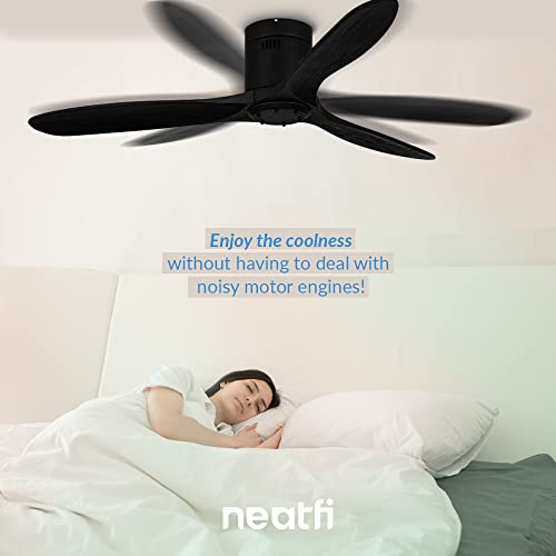 Neatfi 60" Ceiling Fan No Light – 3 Solid Wood Blades, Quiet DC Motor | 6-Speed Modern Flush Mount Low Profile Ceiling Fan with Remote | Bedroom, Living Room, Kitchen (Black, 60 Inches) - color: Black, size: 60 Inches