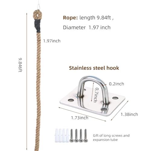 Cat Climbing Rope,9.84 Ft x 1.97 Inch Thick Natural Jute Cat Scratching Rope with Square Ring,Wall Mounted Cat Rope for Indoor Cats,Space-Saving Cat Wall Furniture & Cat Tree Alternative - size: 1.97-9.84 FT