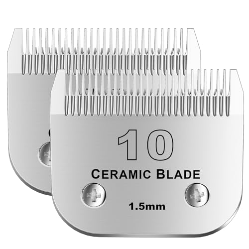 10# Detachable Pet Dog Grooming Clipper Ceramic Blade,Compatible with Andis Size 10 Cut Length 1/16"(1.5mm),Compatible with andis/wahl/Oster Dog Clippers 2PCS - color: Silvery-1