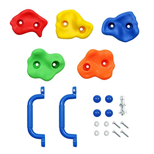 DIY Rock Climbing Holds Kit, 20 Holds & 8FT Rope for Kids | 20 Rock Holds, 2 Handles, 1 8FT Knotted Rope, For Swing Sets & Jungle Gyms