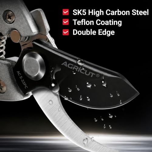 AGRICUT Pruning Shears, 7/8-Inch Cut Capacity Hand Clippers, Bypass Pruners, Gardening Scissors with Sharp Steel Blade (Aluminum Handle, High Carbon Steel) - style: Aluminum Handle, High Carbon Steel
