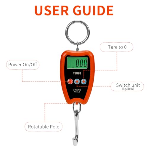 440lb/200kg Digital Crane Scale - Compact LCD Handheld Hanging Scale for Garage, Farm, Hunting, Fishing & More(200kg/Plastic/Orange) - color: 200kg/Plastic Shell/Orange