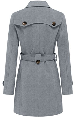 wantdo Women's Double Breasted Pea Coat Winter Mid-Long Trench Coat | Lapel Collar Jacket,Outwear,Windproof Dress Coat,for Fall Spring,Casual Daily Wear,Adjustable Belt - color: Grey, size: Small