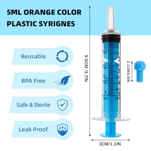 50pcs 5ml Syringes with Caps for Industry Lab Pet Feeding (Blue) - color: Blue, size: 5ml-50Pack