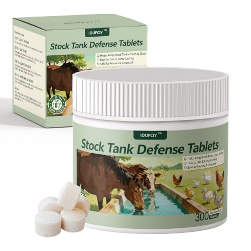 Stock Tank Defense Tablets for Livestock Water Troughs, Helps Reduce Feed Residue, Surface Film and Visible Buildup for Horses, Cattle, Goats, Sheep and Chickens, Easy & Animal-Safe Care, 300 Count